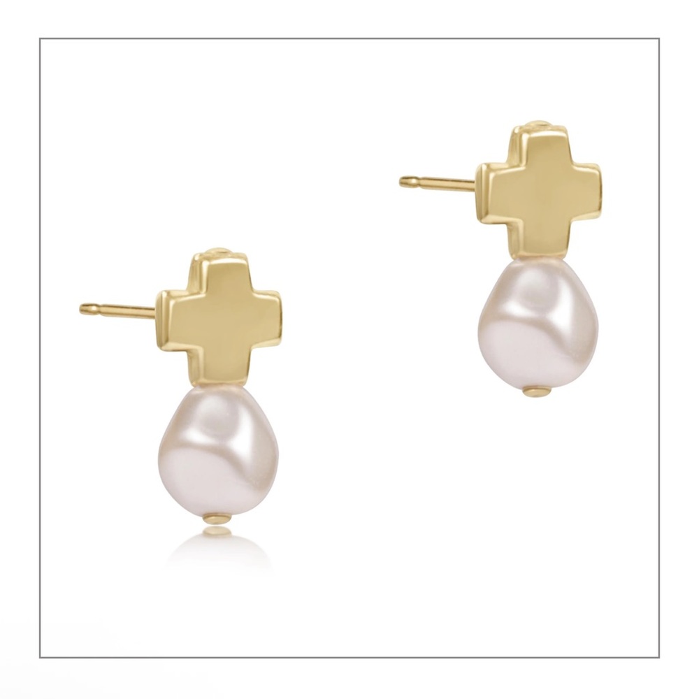 Signature Gold Cross Stud Pearl 14kt Gold Filled Earring Enewton ﻿NEW $68 - Picture 5 of 5
